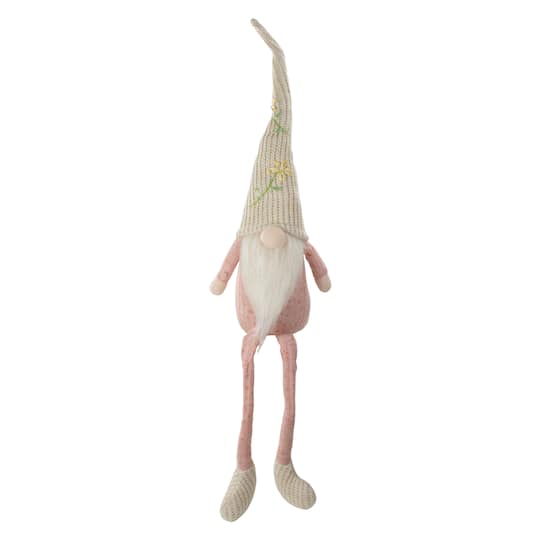 Michaels, 29" Pink & Cream Sitting Gnome with Knitted Hat Figure – Category: Spring Tabletop Decor
